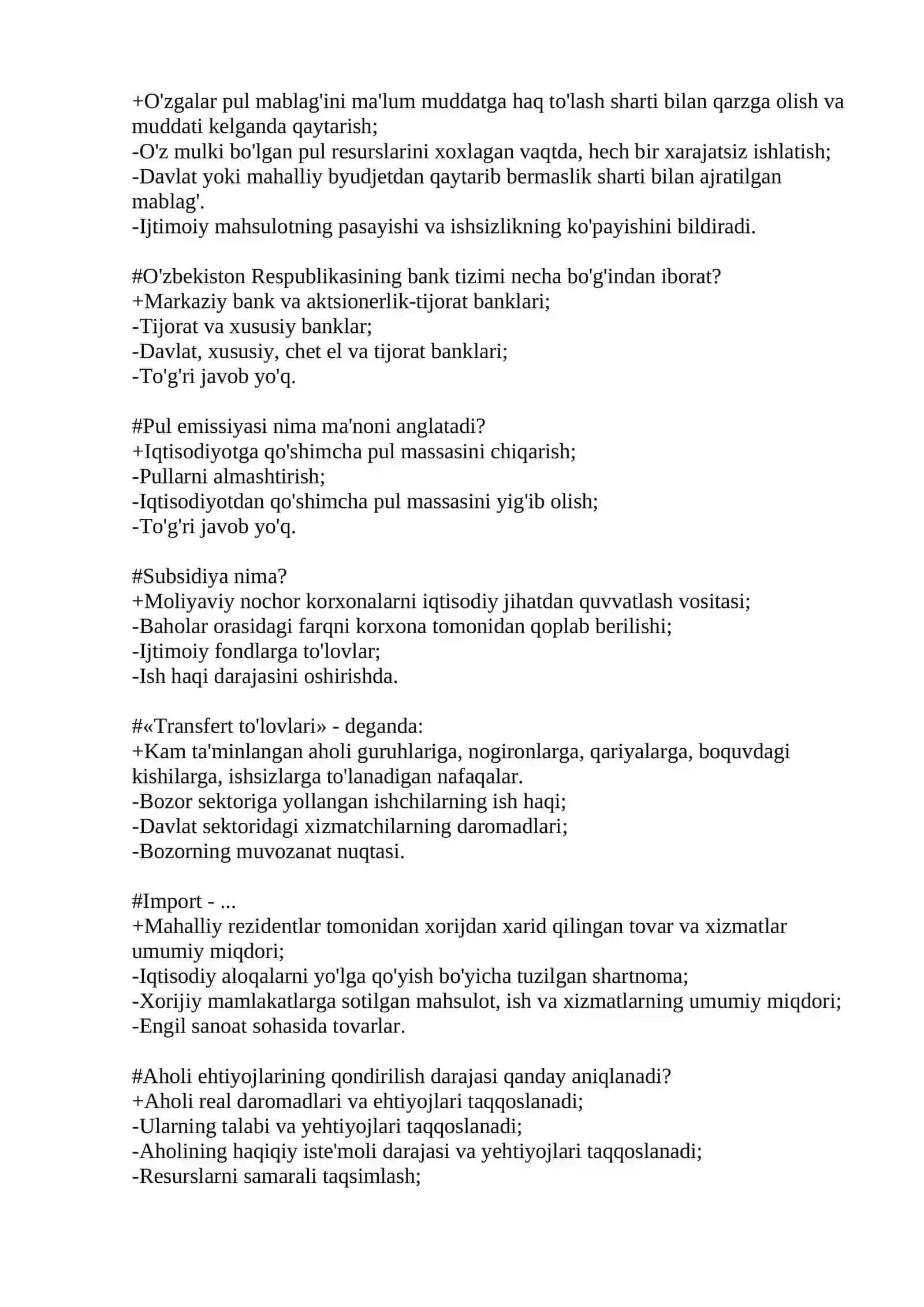Iqtisod nazariya fanidan test savollari 3