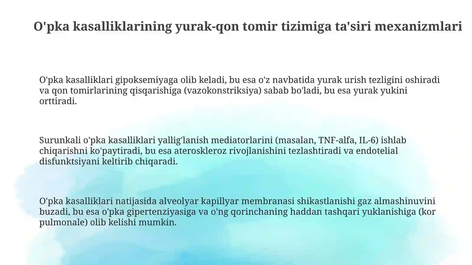 O'pka kasalligidan kelib chiqadigan yurak-qon tomir tizimining kasalligi 3