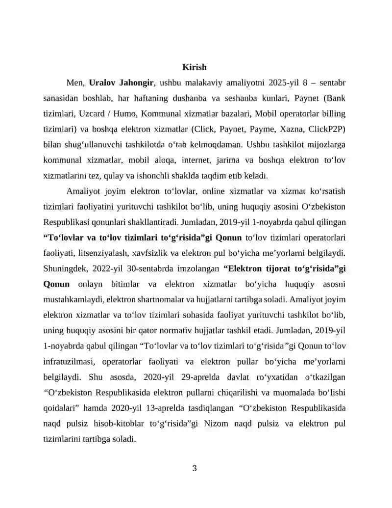 Amaliyot hisoboti(xizmat ko'rsatish uchun) 3