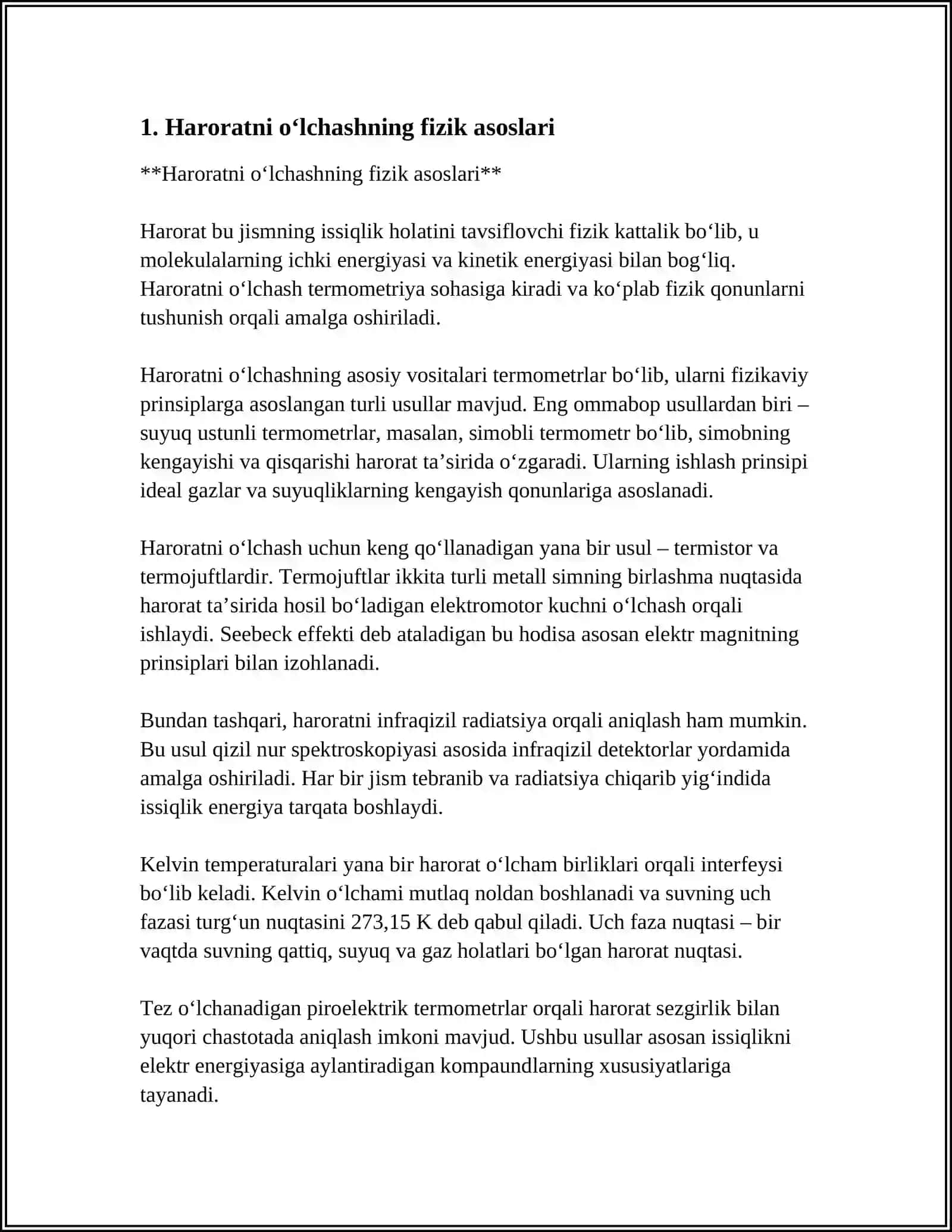 HARORATNI O`LCHASH VA ROSTLASH QOIDALARI. HARORATNI O`LCHASH ASBOBLARI VA ULARNING TURLARI. KONTAKTSIZ PARAMETIRLAR 3