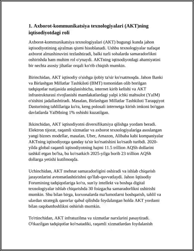 REFERAT Mavzu: IQTISODIYOTDA AKTNING INFRATUZILMASI.ZAMONAVIY IKTNING TEXNIK VA DASTURIY TA'MINOTI 3