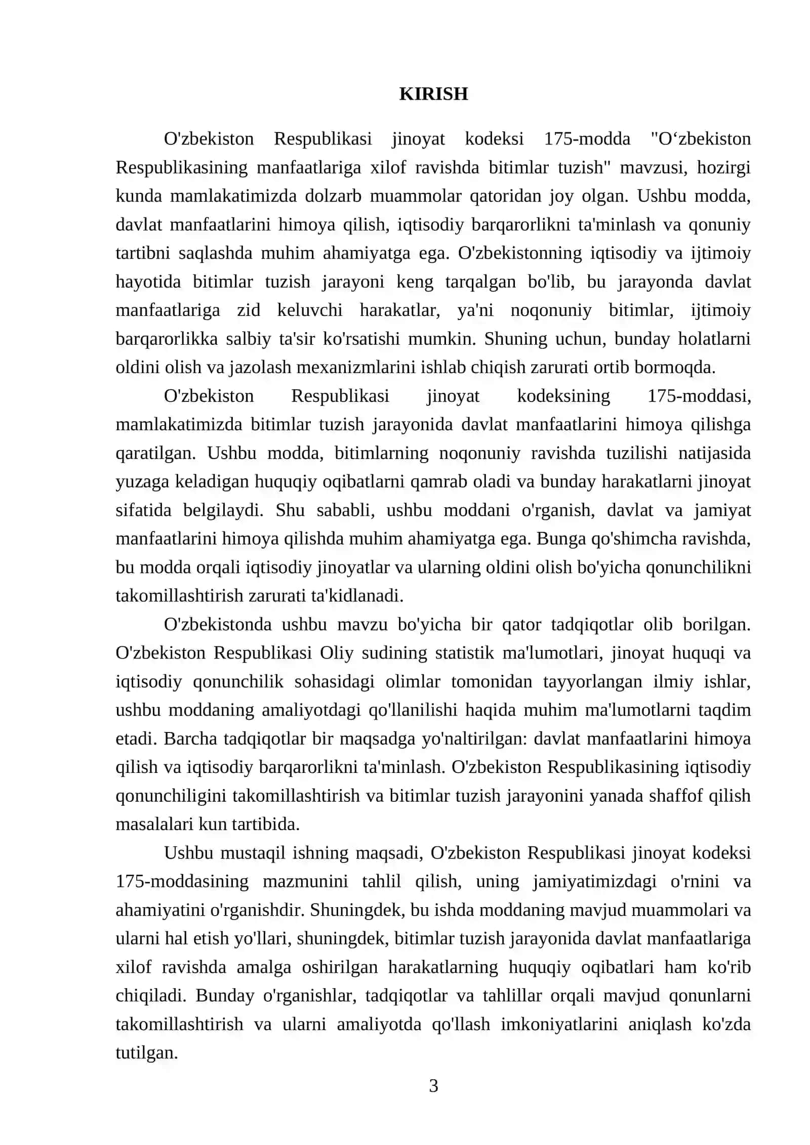 O'zbekiston Respublikasi jinoyat kodeksi 175-modda. O'zbekiston Respublikasining manfaatlariga xilof ravishda bitimlar tuzish moddasi tahlili 3