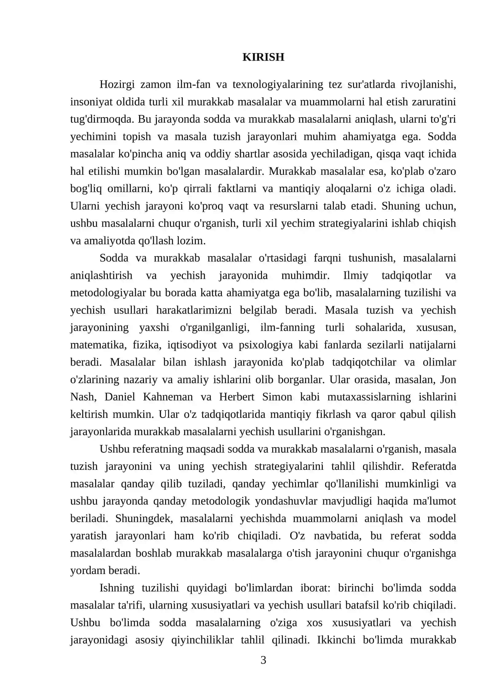 Sodda va murakkab masalalar. Masala tuzish va uni yechish 3