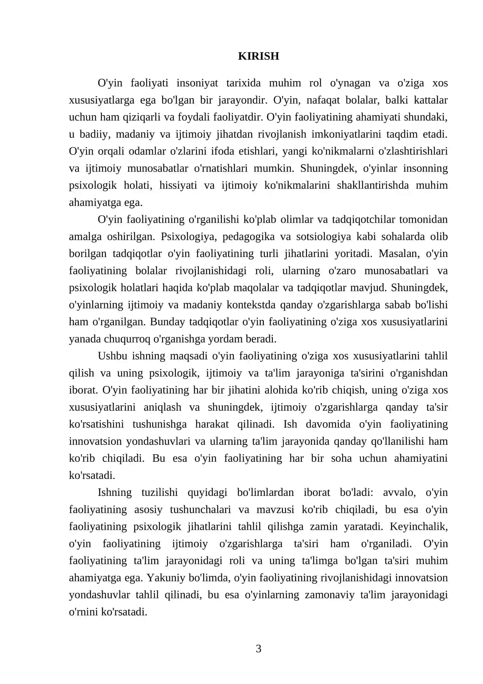 O‘YIN FAOLIYATINING O‘ZIGA XOS. XUSUSIYATLARI 3