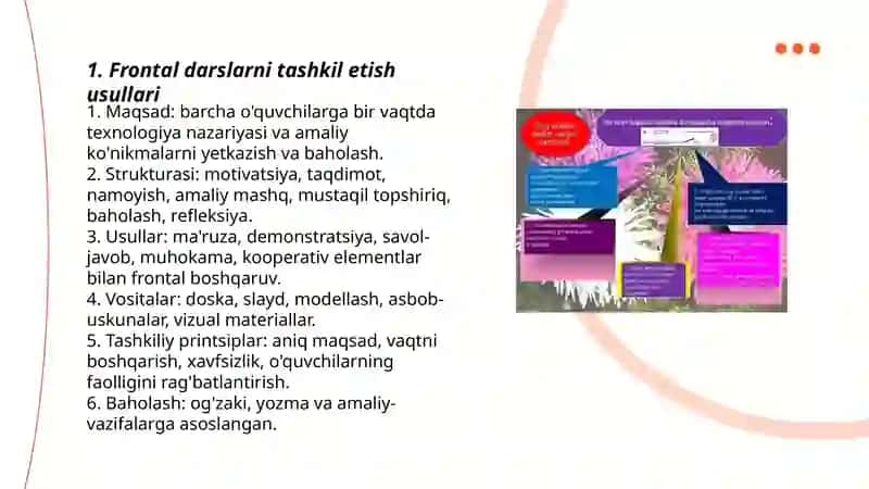 Texnologiya darslarini tashkil etish shakillari 3
