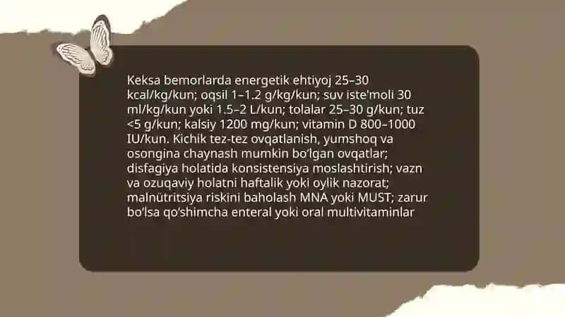 Keksa bemorlarni parvarishini o'ziga hosligi 3