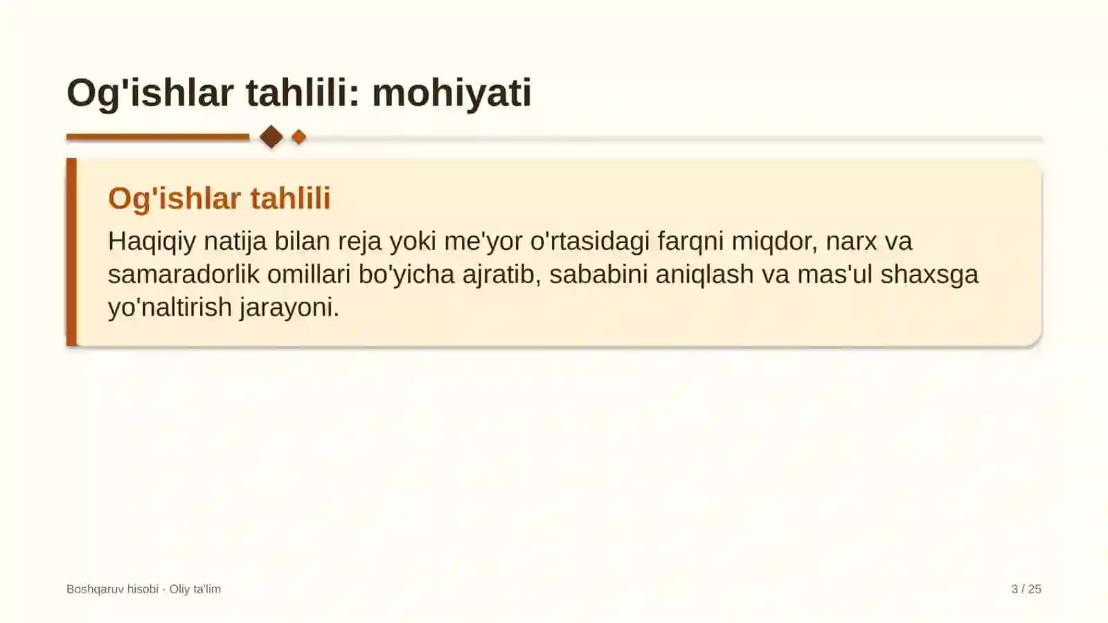 Davlat korxonalarida og'ishlar tahlilini o'tkazish 3