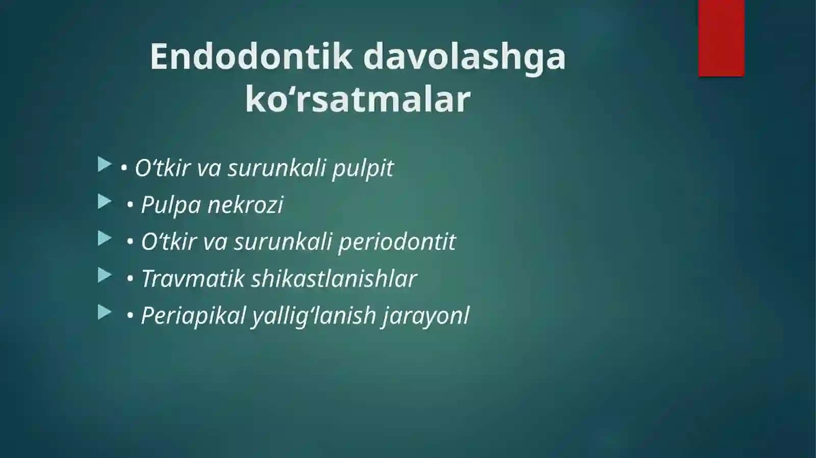 Endodontik davolashni rejalashtirish va tashkillashtirish tamoyillari.Endodontik davolash sifatini o 3