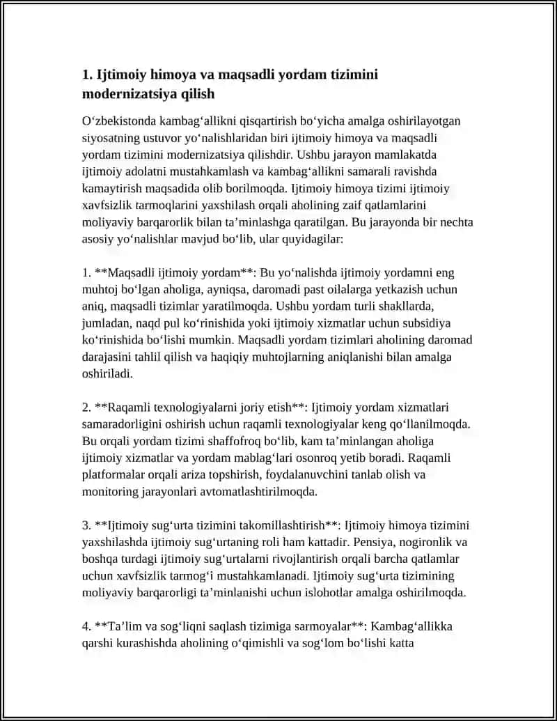O‘ZBEKISTONDA KAMBAG‘ALLIKNI QISQARTIRISH BO‘YICHA AMALGA OSHIRILAYOTGAN SIYOSATNING USTUVOR YO‘NALISHLARI 3