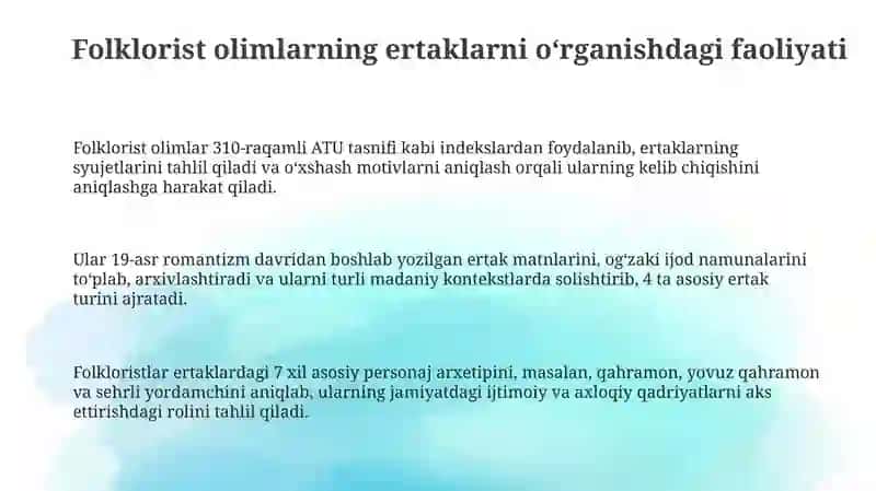 Xalq ertaklarini oʻrgangan folklorshunos olimlar faoliyati 3
