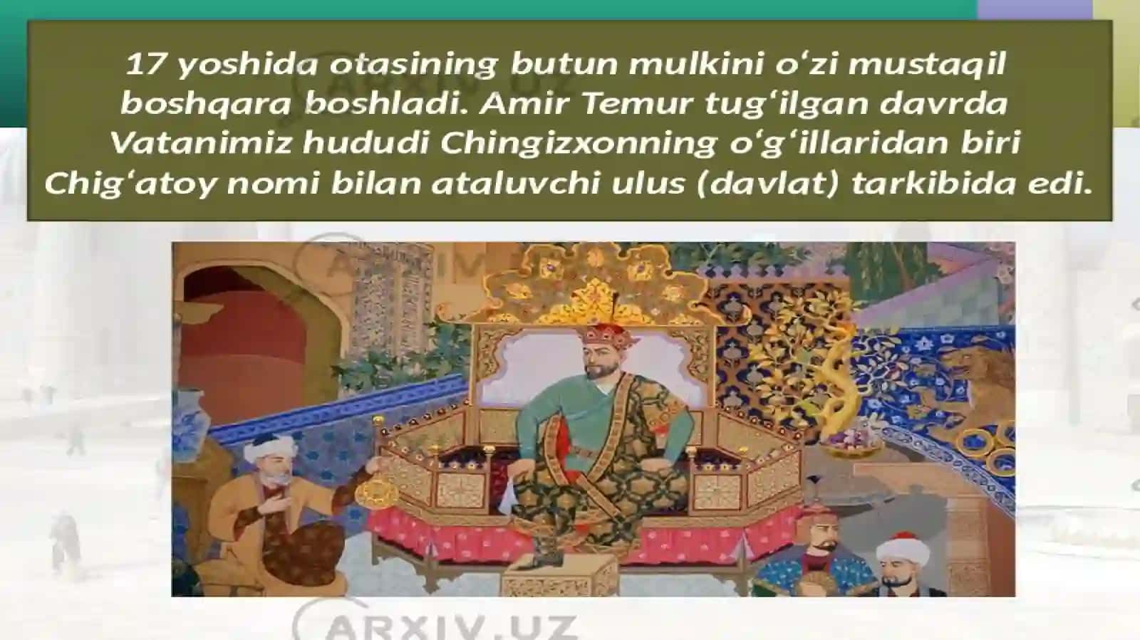 AMIR TEMUR DAVRIDA O'ZBEK DAVLATCHILIGI 3
