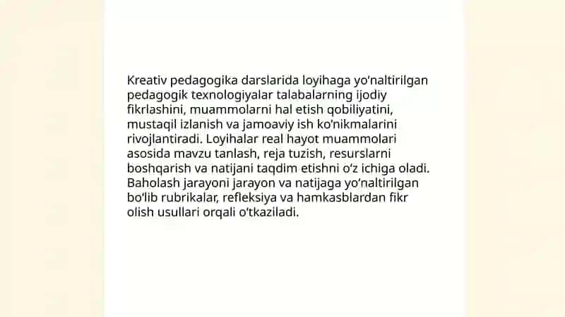 Kreativ pedagogika fanini oʻqitishda pedagogik texnologiyalardan foydalanish 3