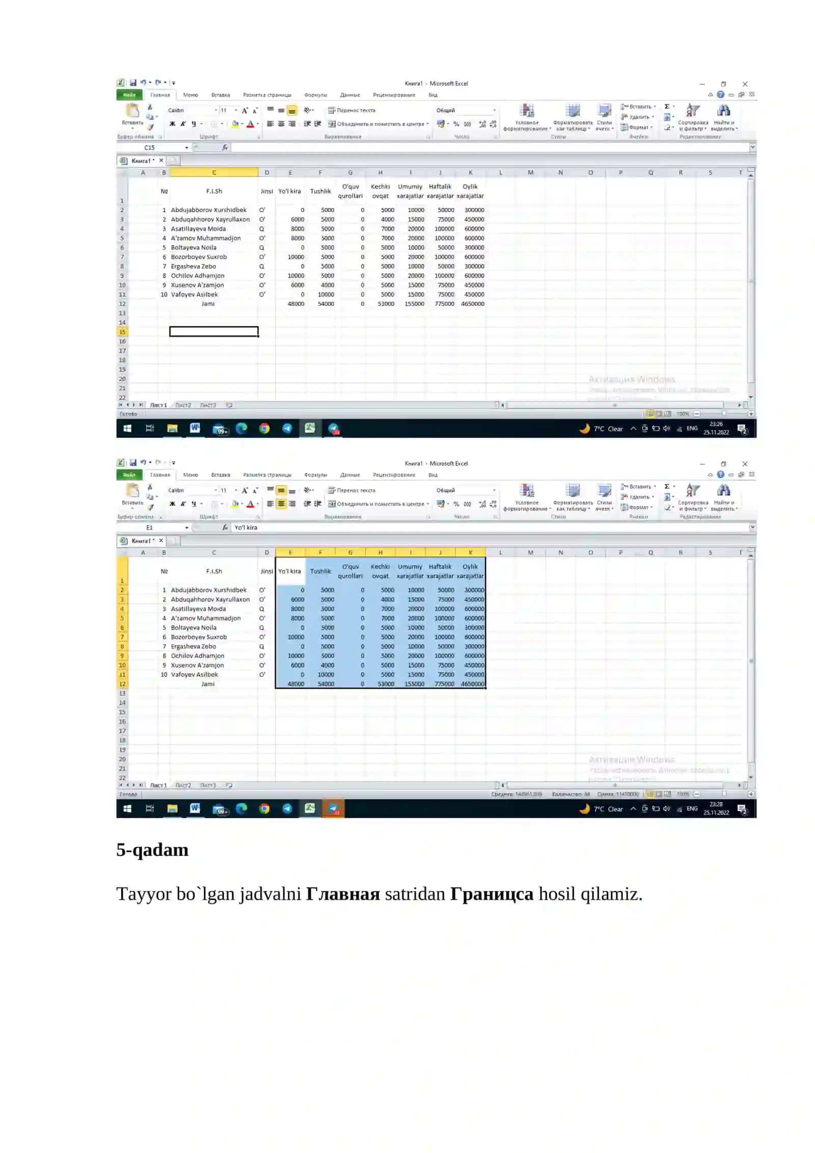 Excel dasturi yordamida sohaga oid masalalar yechish 3