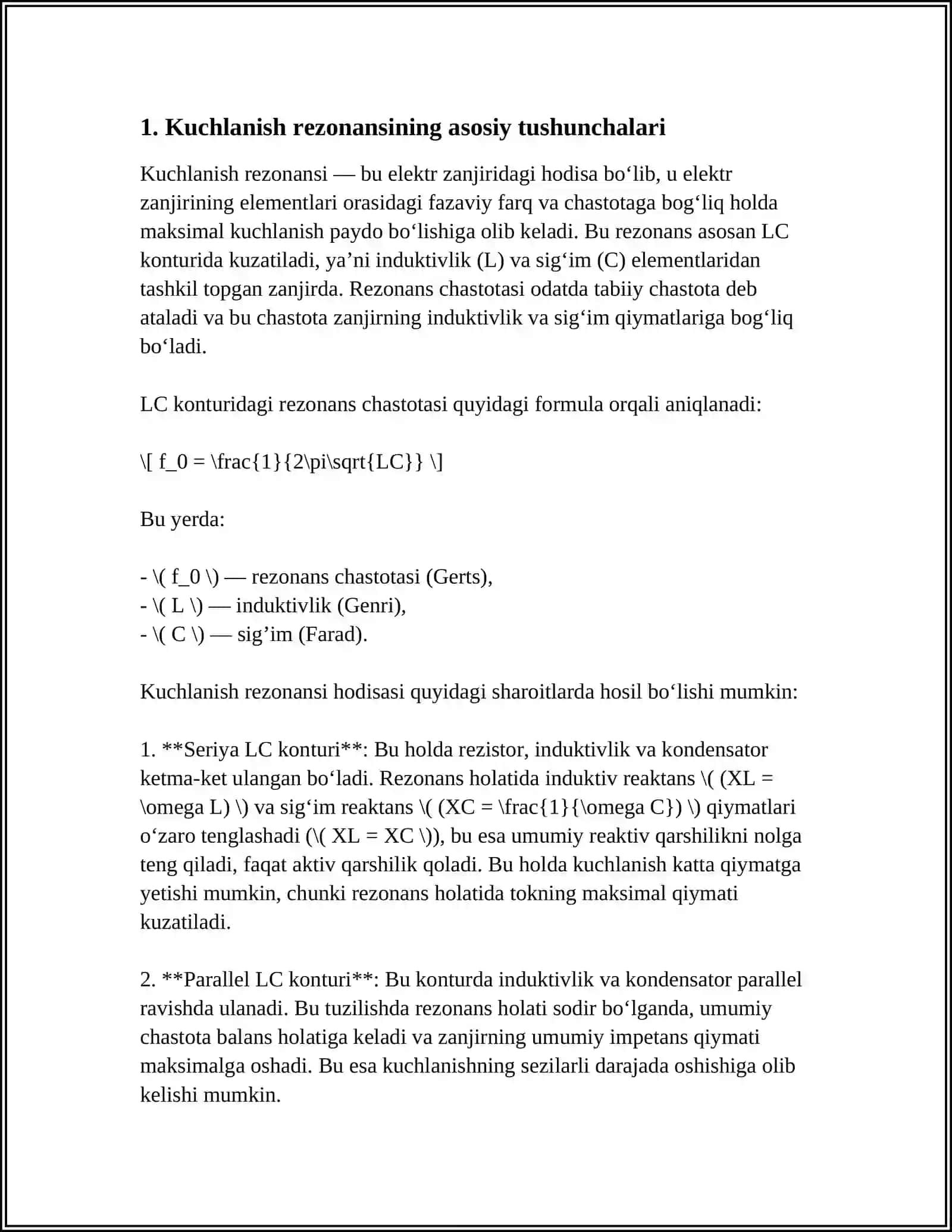 Kuchlanish rezonansi va ularning radiotexnikada qo'llanilishi 3