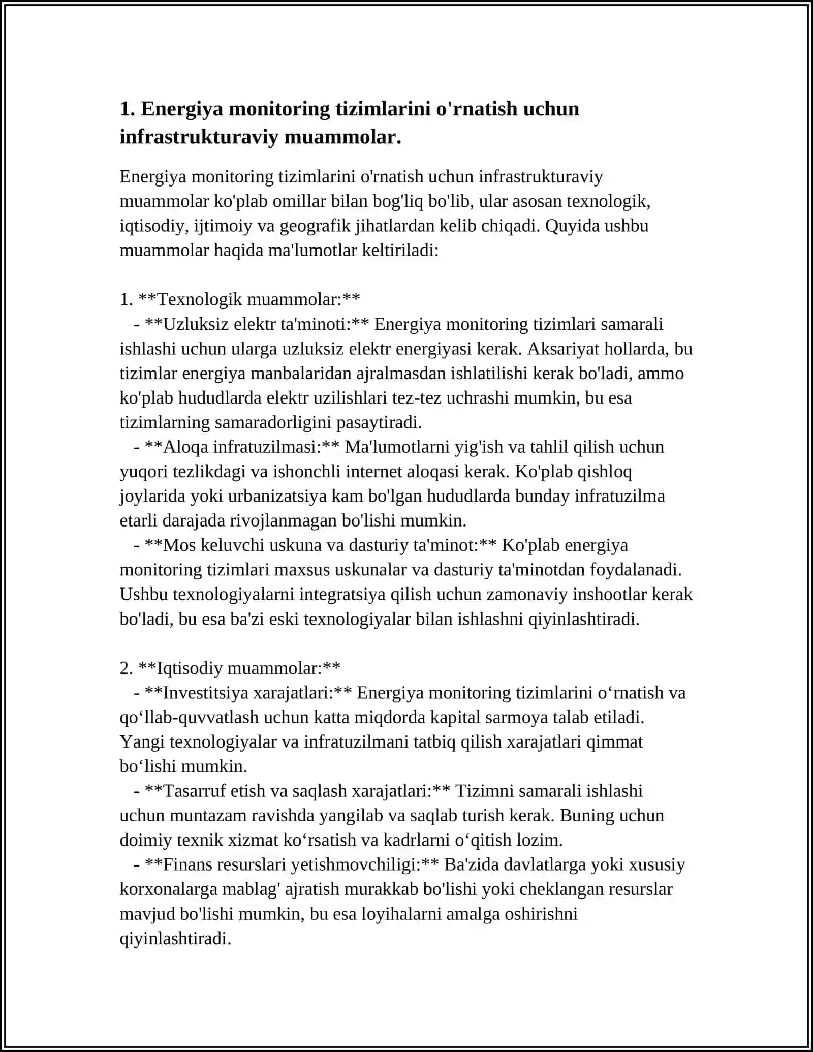 ENERGIYA MONITORING TIZIMLARINI O'RNATISHDAGI QIYINCHILIKLAR VA ULARNI YECHISH BO'YICHA AMALIY TAVSIYALAR 3