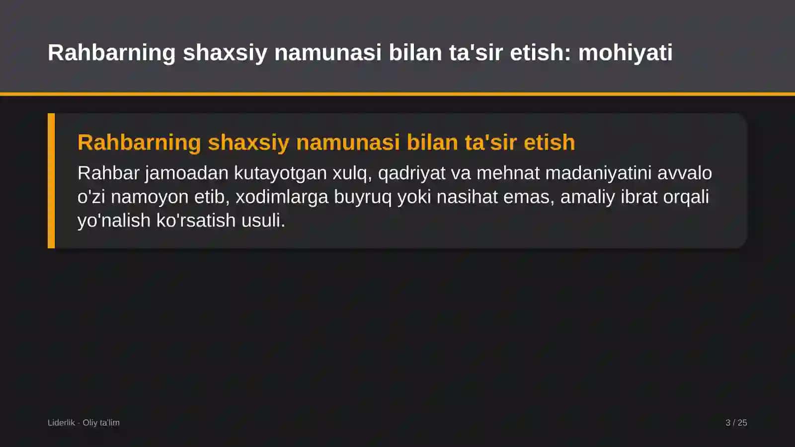 pardozlash materiallari ishlab chiqarishda rahbarning shaxsiy namunasi orqali ta'sir etish 9598 3