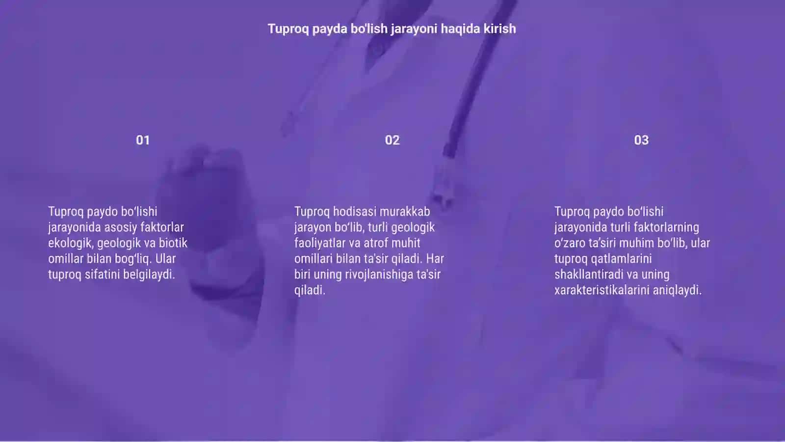 Tuproq payda bólish jarayonidagi asosiy faktorlar 3