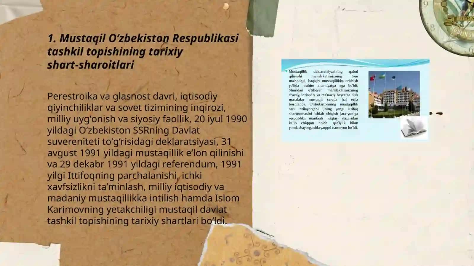 Mustaqil Oʻzbekiston Respublikasi tashkil topishining tarixiy ahamiyati. Oʻzbekistonning oʻziga xos istiqlol va taraqqiyot yoʻli 3