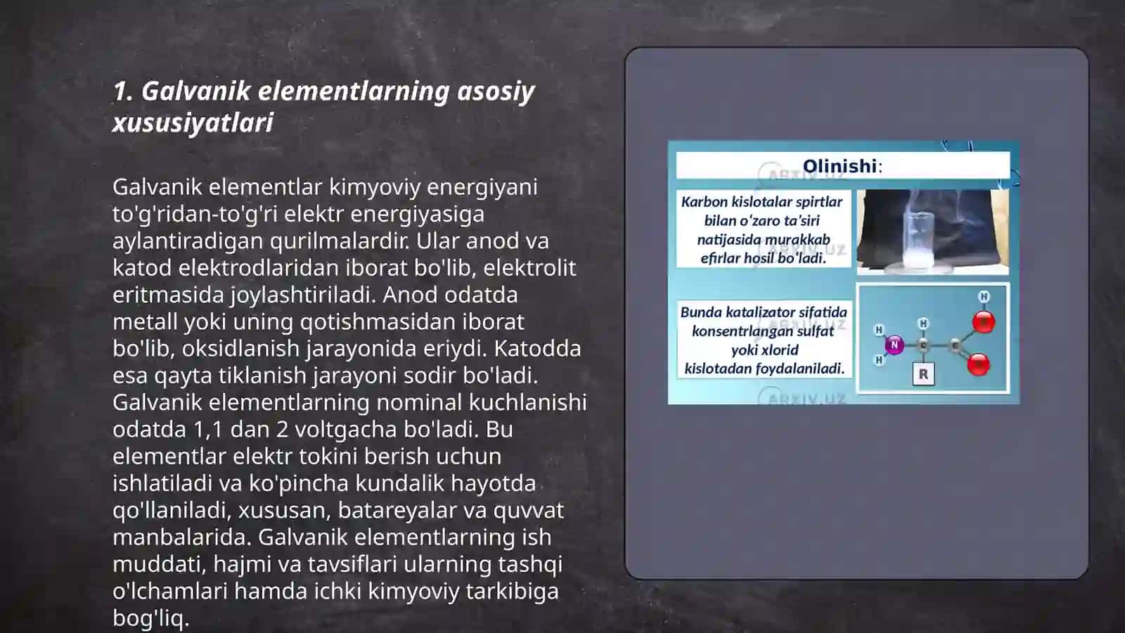Metallarning umumiy xossalari.Galvanik elementlar 3