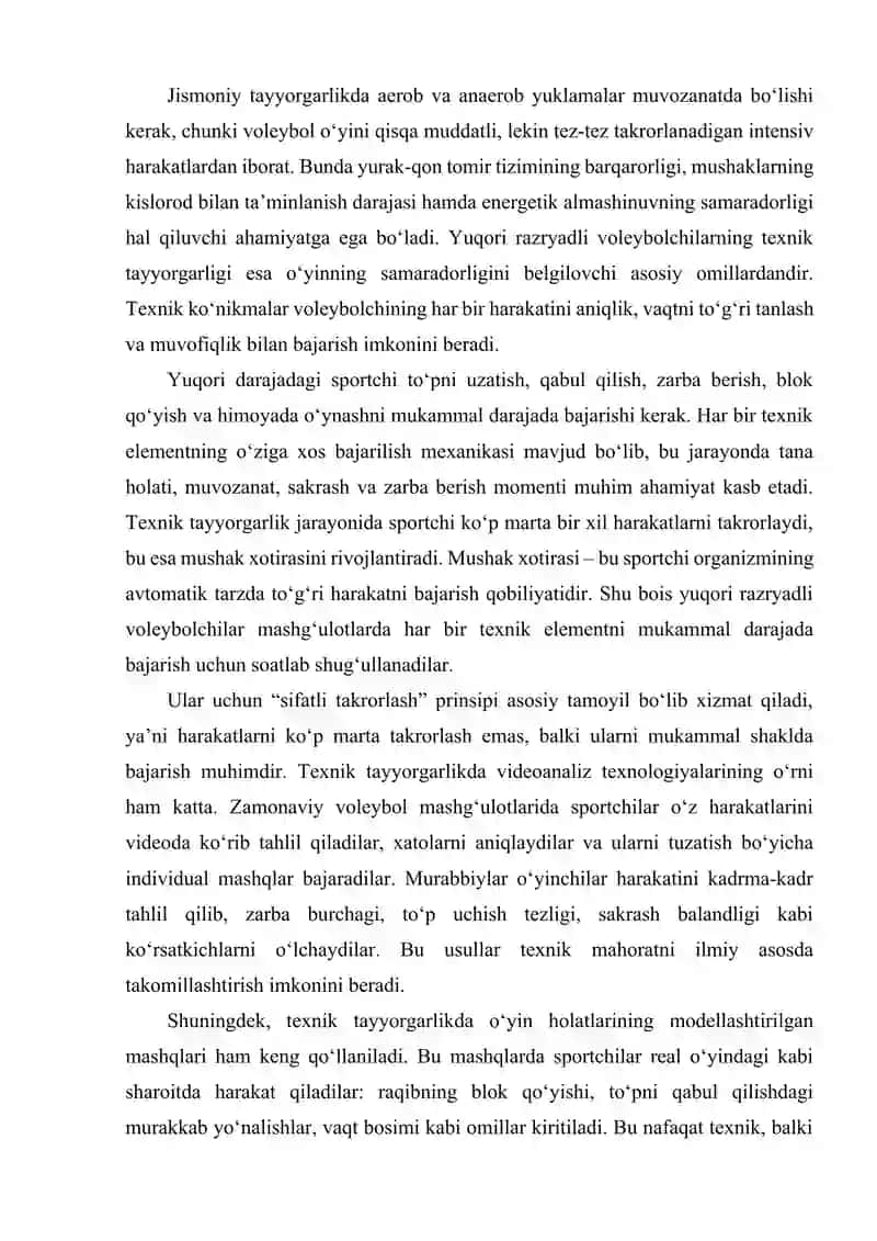 Yuqori razryadli voleybolchilar bilan mashg‘ulot o‘tkazish uslubiyati 3