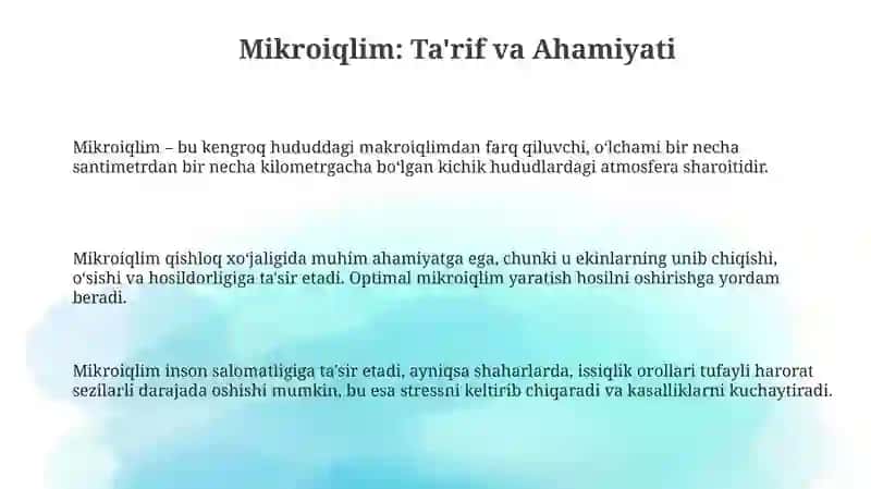 Mikroiqlim toʻgʻrisida asosiy tushuncha va uning koʻrsatkichlari 3