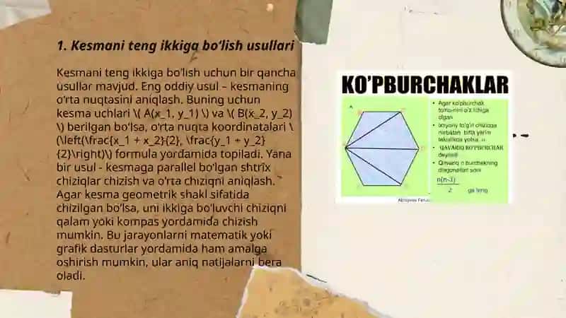 Kesmani teng ikkiga boʻlish usullari 3