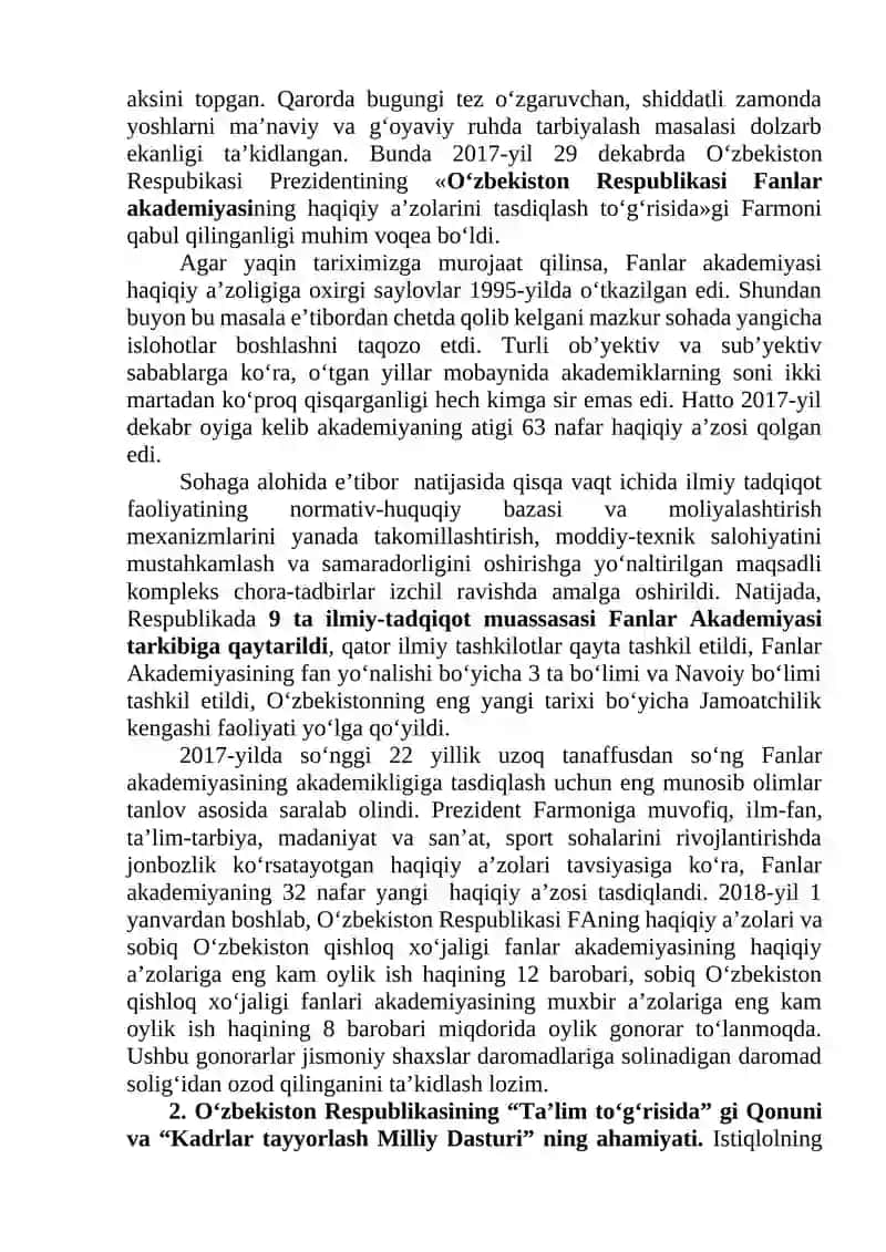 O‘ZBEKISTON RESPUBLIKASIDA ILM-FAN VA TA’LIM SOHASIDA AMALGA OSHIRILGAN ISLOHOTLAR 3