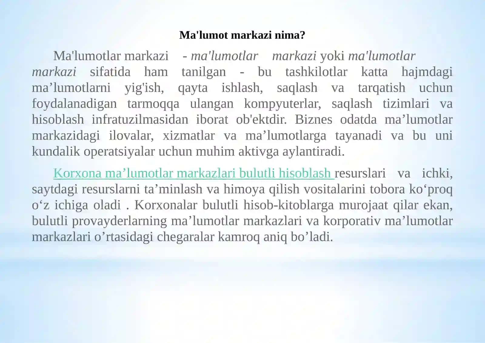 Buluttexnologiyasiasosidayaratilganma’lumotlarniqaytaishlashmarkazlari 3
