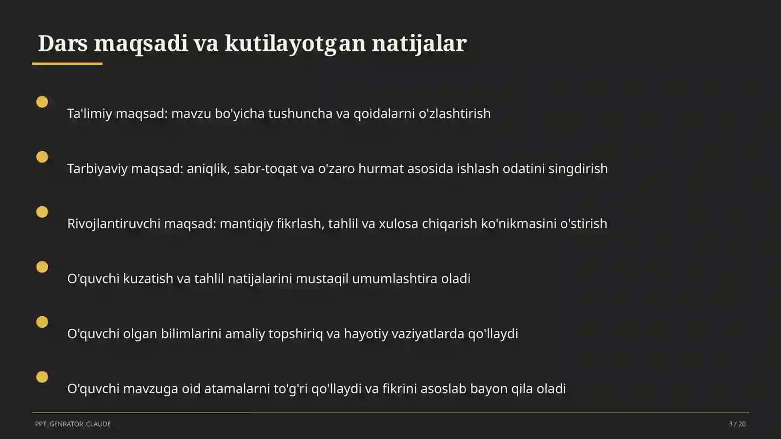 Dars refleksiyasi va o'z-o'zini tahlil 3