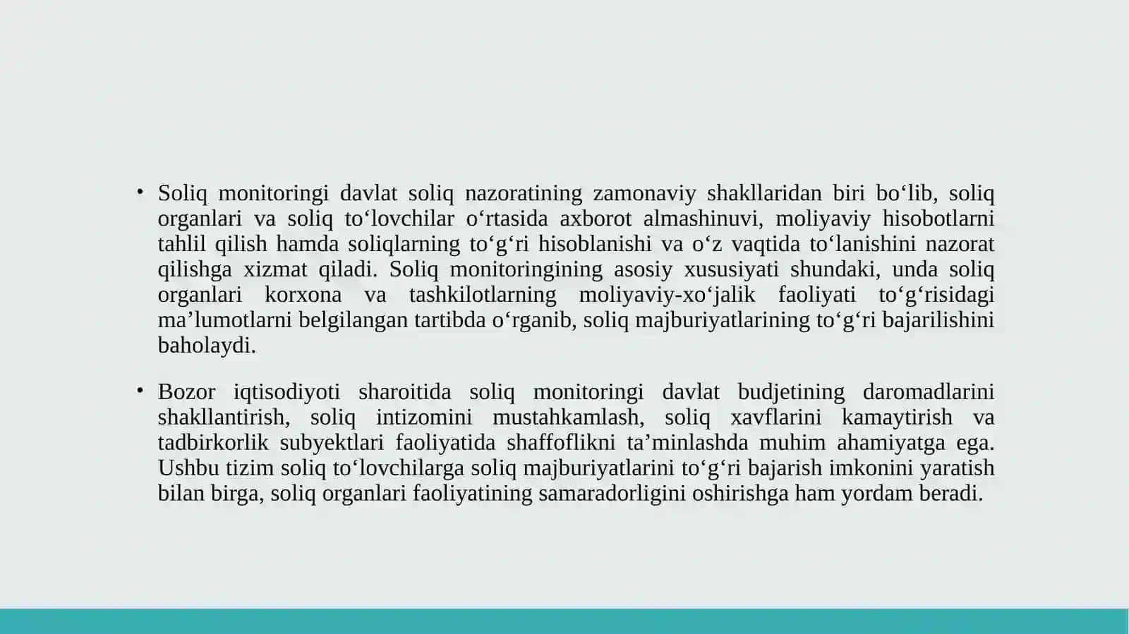 Soliq monitoringini tashkil etish va o'tkazish tartibi, uning maqsadi va vazifalari 3