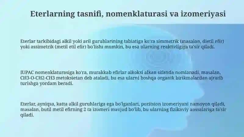 Oddiy efirlar – tasnifi, turkumlаnishi, оlinishi, reaksiyagа kirish qоbiliyati, axamiyati 3