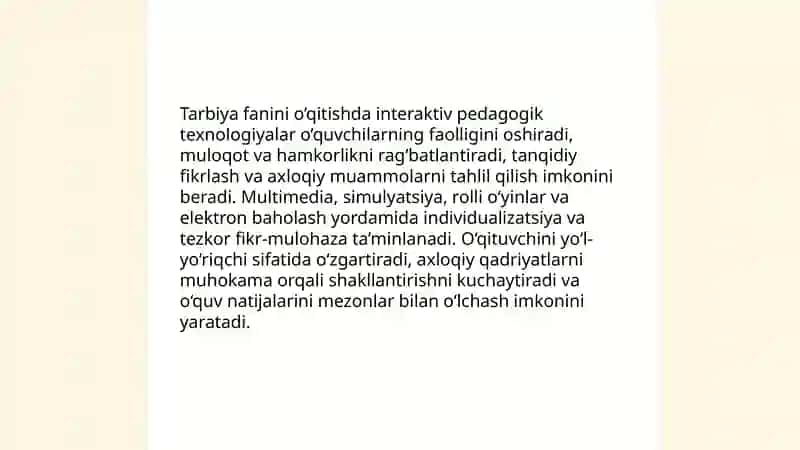 Tarbiya fanini o’qitishda interaktiv pedagogik texnologiyalarning o’rni 3
