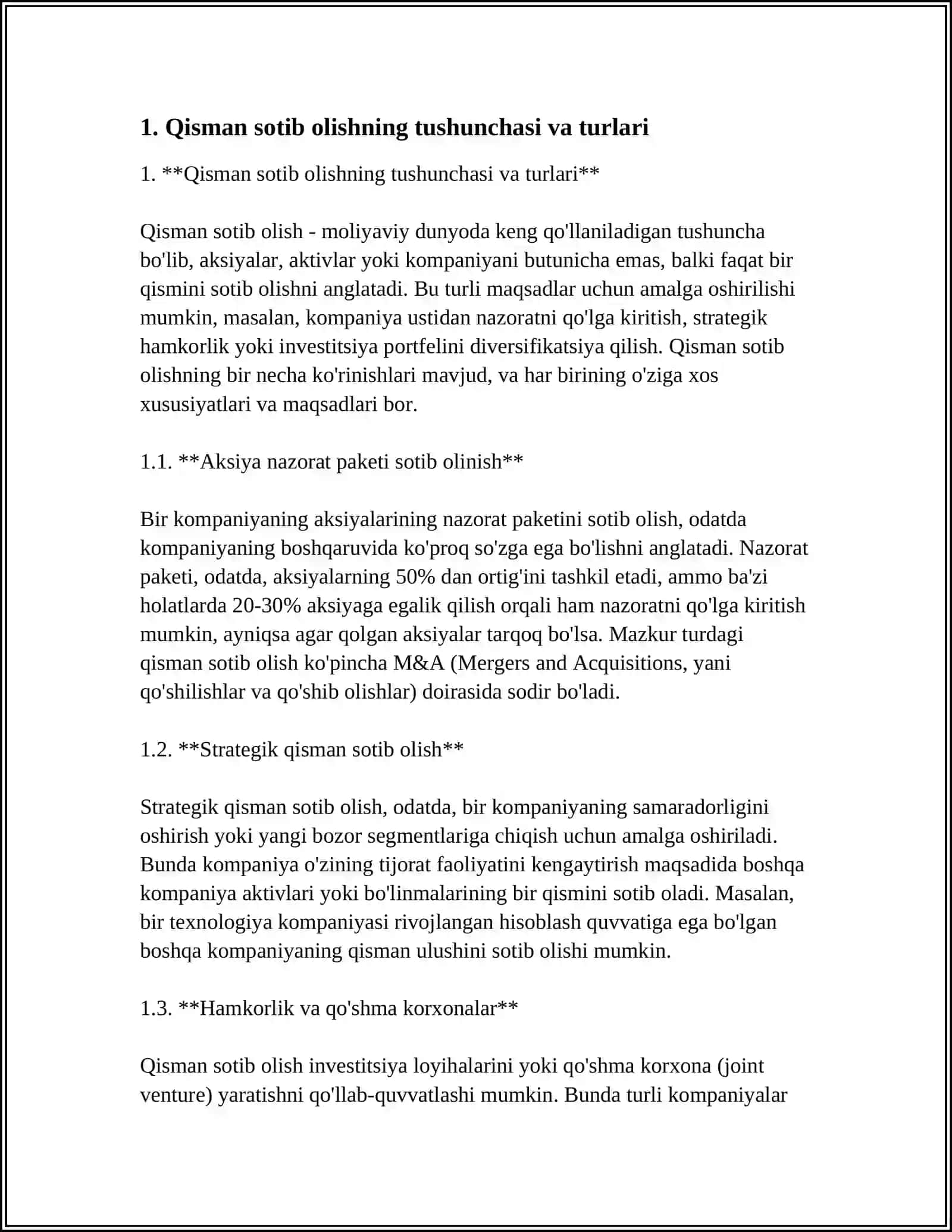 Qisman sotib olishning tushunchasi va turlari 3