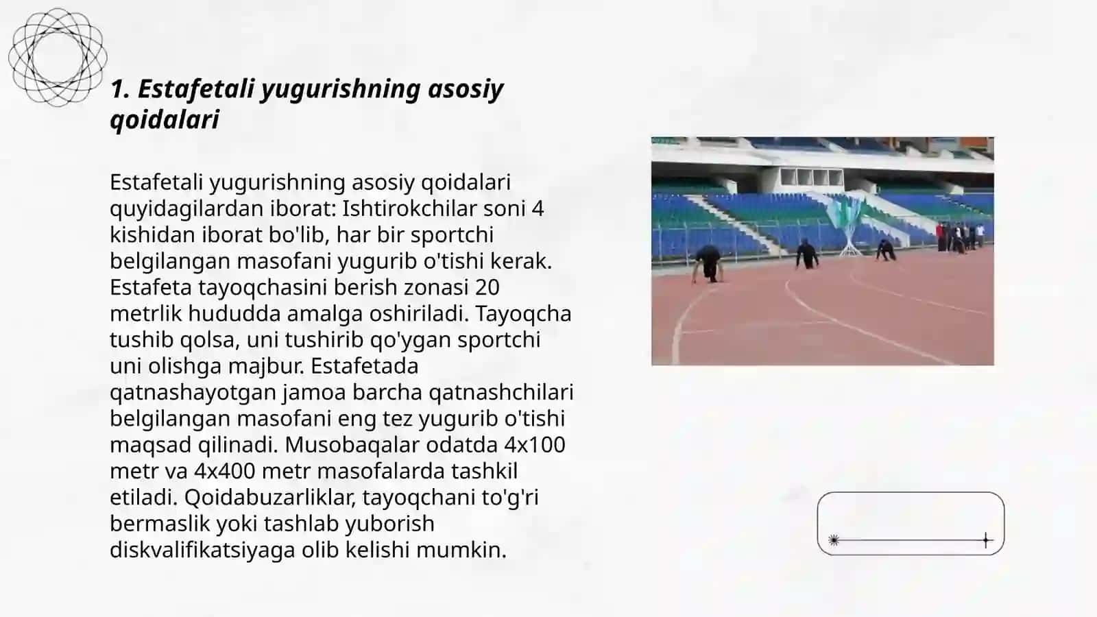 Estafetali yugurish musobaqasi qoidalari 3