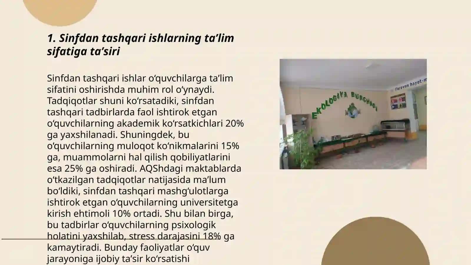 Sinfdan tashqari ishlarning taʼlim sifatiga taʼsiri 3