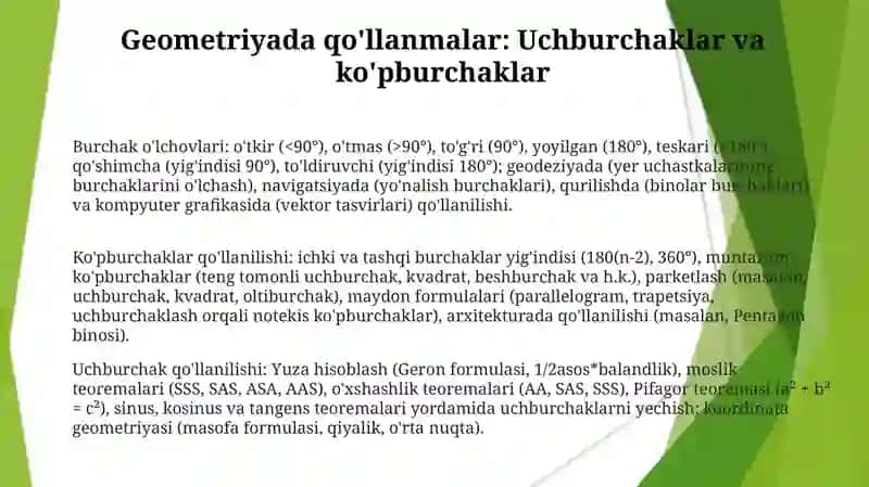 Burchak o'lchovlari turlari 3