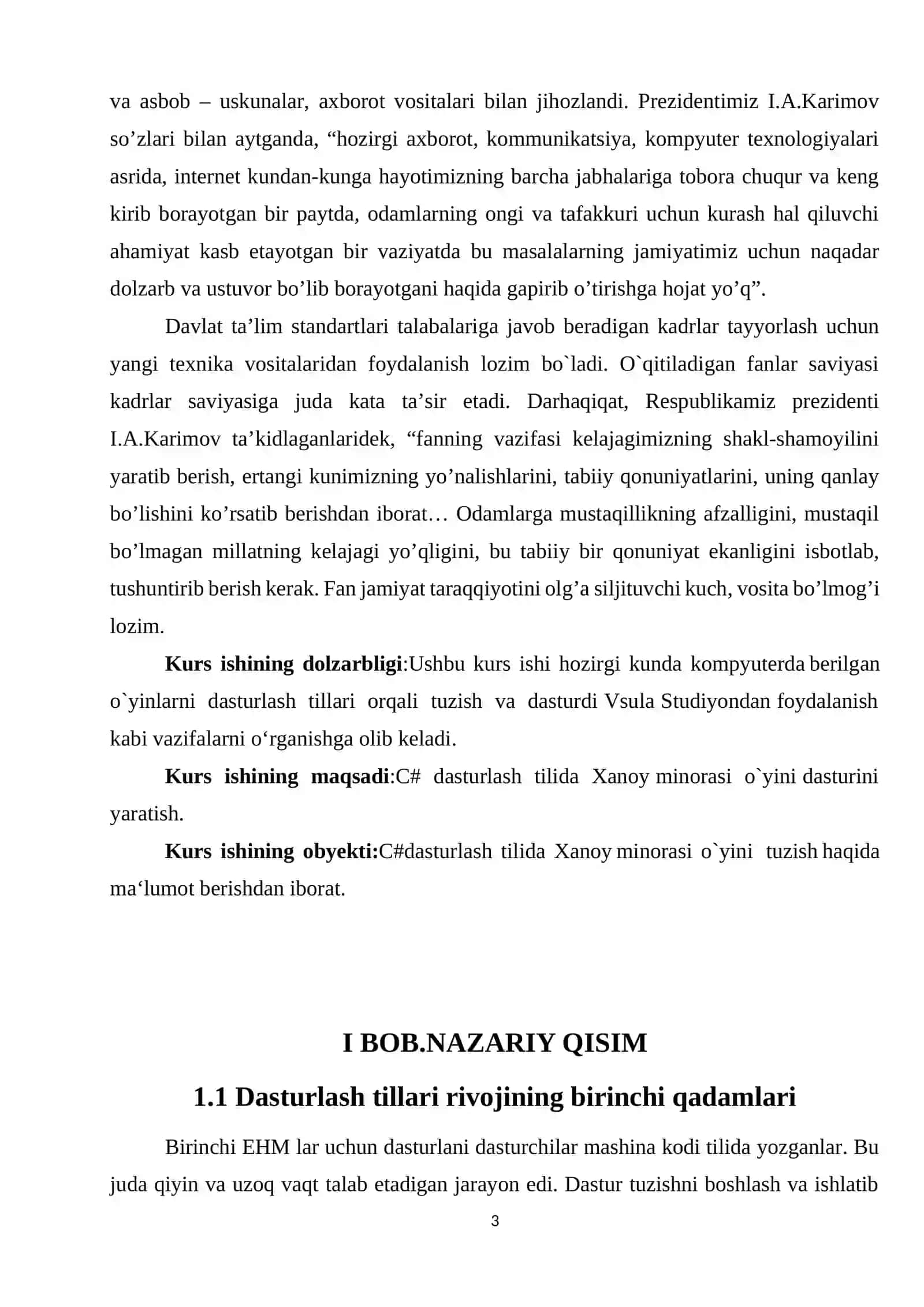 Xanoy minorasi o’yini dasturini yaratish 3