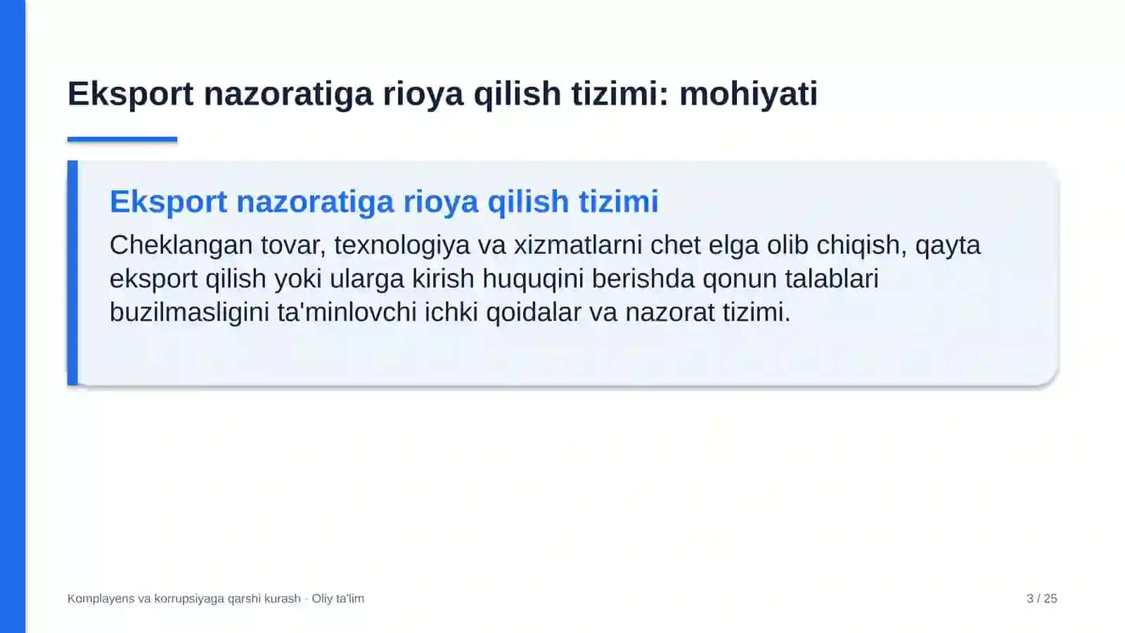 supermarketlar tarmog'ida eksport nazoratiga rioya qilish tizimi 8829 3