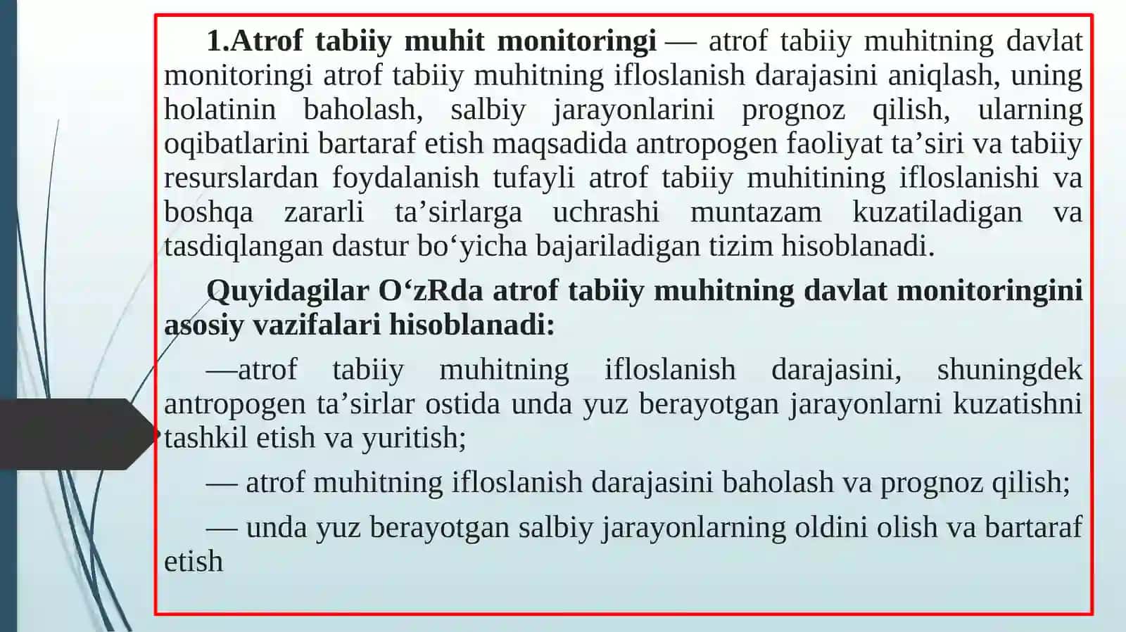 Atrof – muhit  monitoringi: nazorat usullari va asboblar bilan tanishish 3