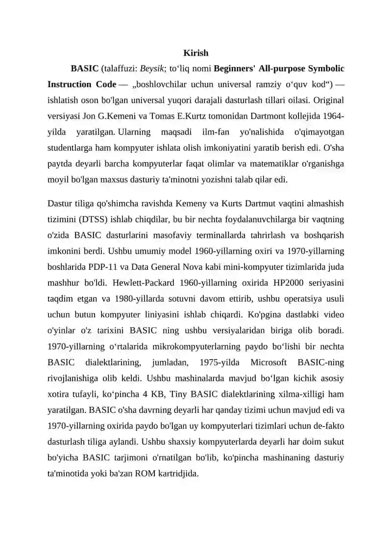 "Tibbiyotda axborot texnologiyalari" fanidan "Masalalarning algoritmini tuzish va shu algoritm asosida Basic dasturlash tilida dastur tuzish" 3