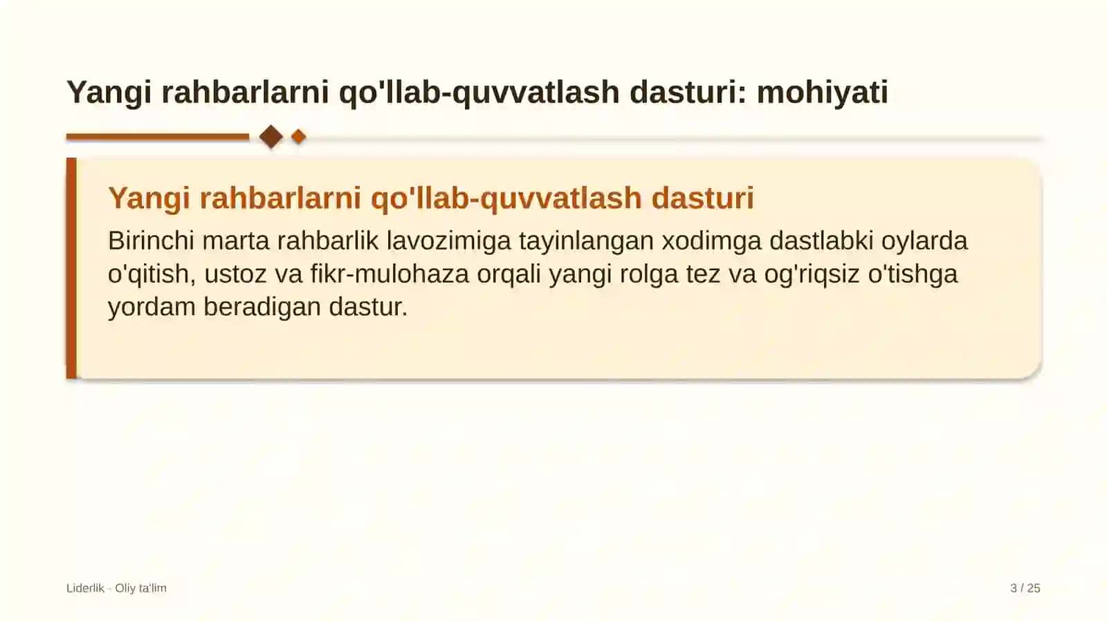 asfalt beton zavodlarida yangi tayinlangan rahbarlarni qo'llab quvvatlash dasturi 3125 3