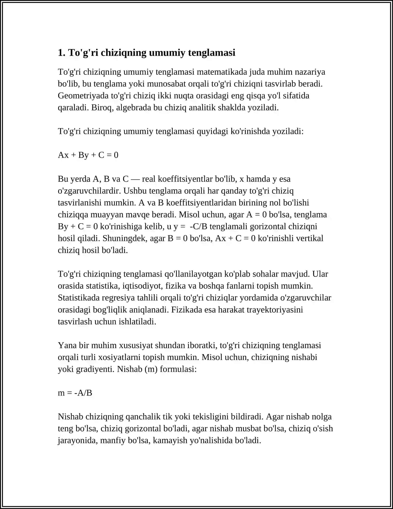 TEKISLIKDA TO'G'RI CHIZIQLARNING TURLI TENGLAMALARI 3
