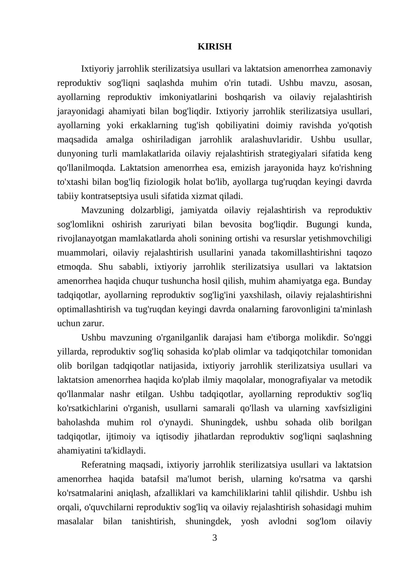 Ixtiyoriy jarrohlik sterilizatsiya usullari. Laktatsion amenorrhea. Ko'rsatma va qarshi ko'rsatma. Afzalliklari va kamchiliklari 3