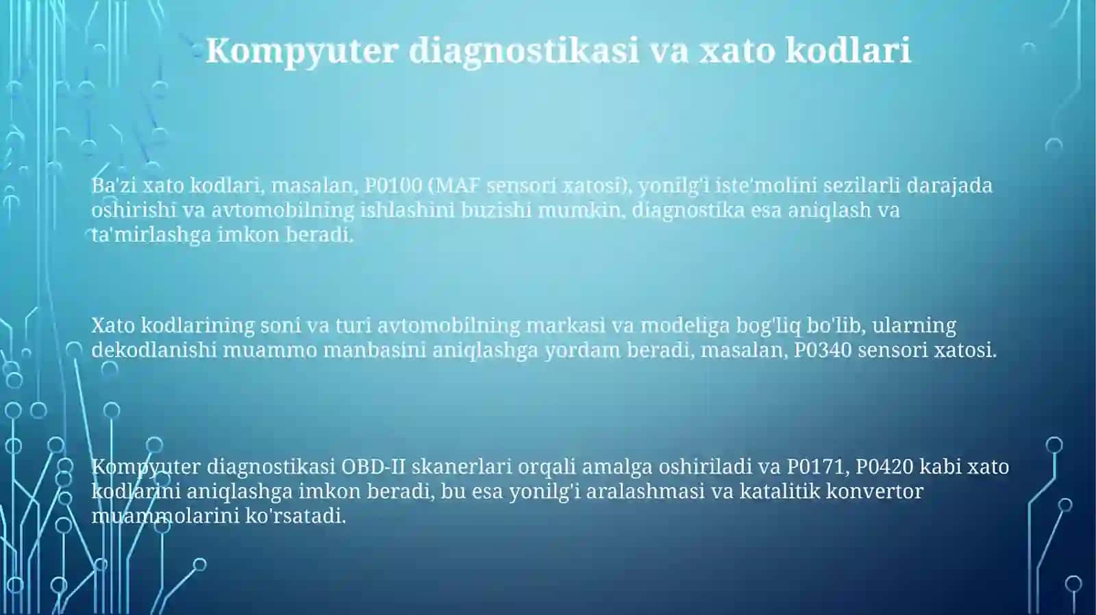 Yoqilgʻi tizimi nosozliklarni aniqlash va tamirlash 3