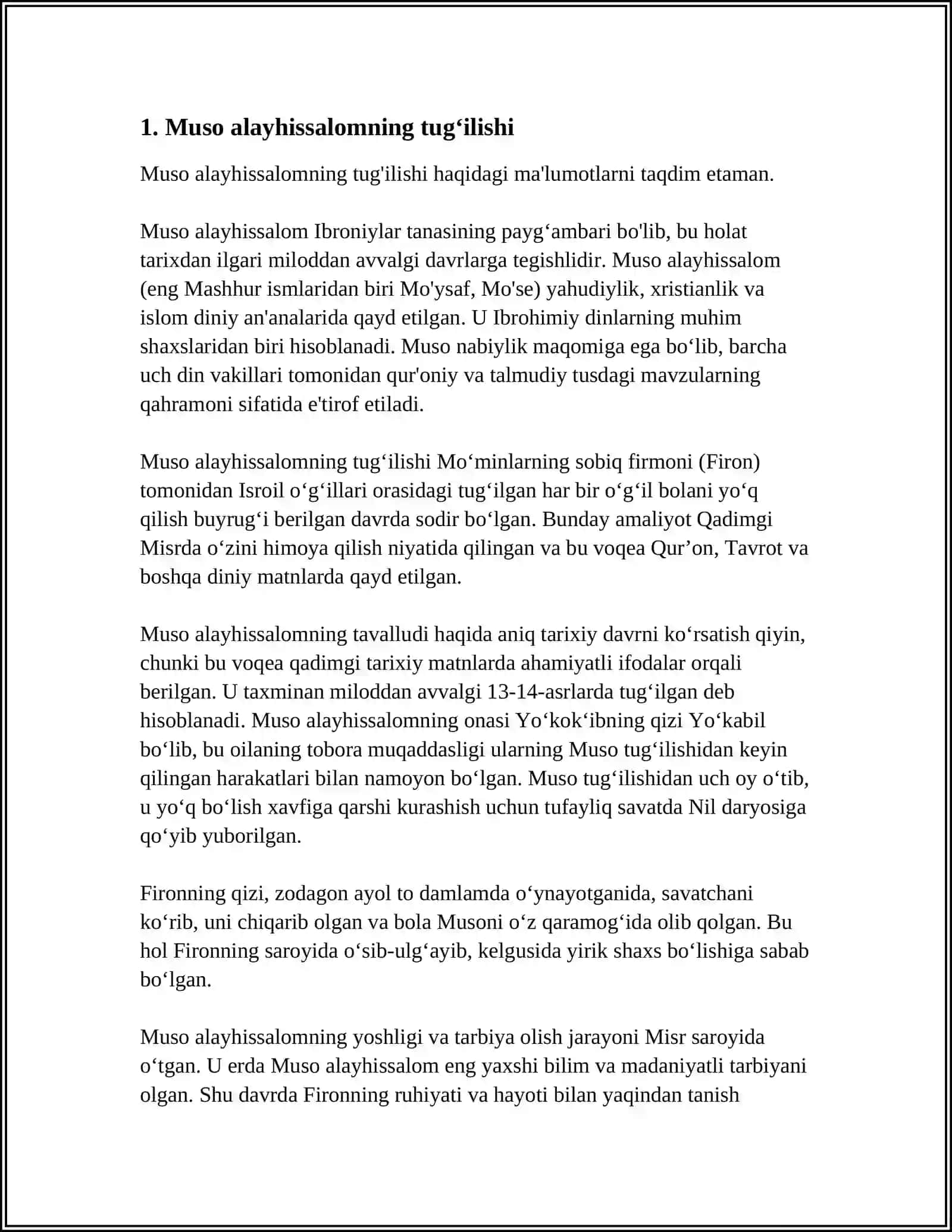Muso Alayhissalom 3