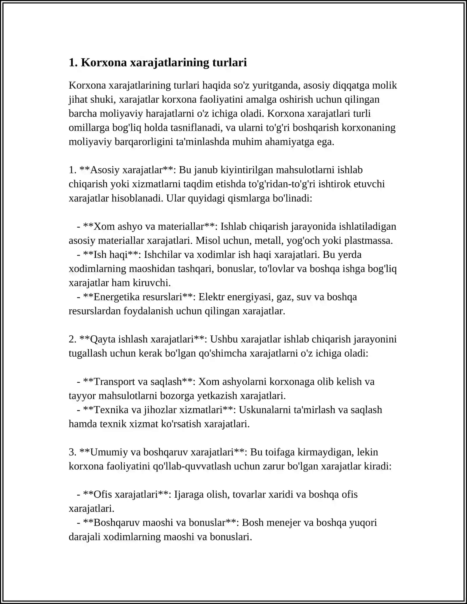 KORXONA ( FIRMA ) XARAJATLARI VA FOYDASI 3