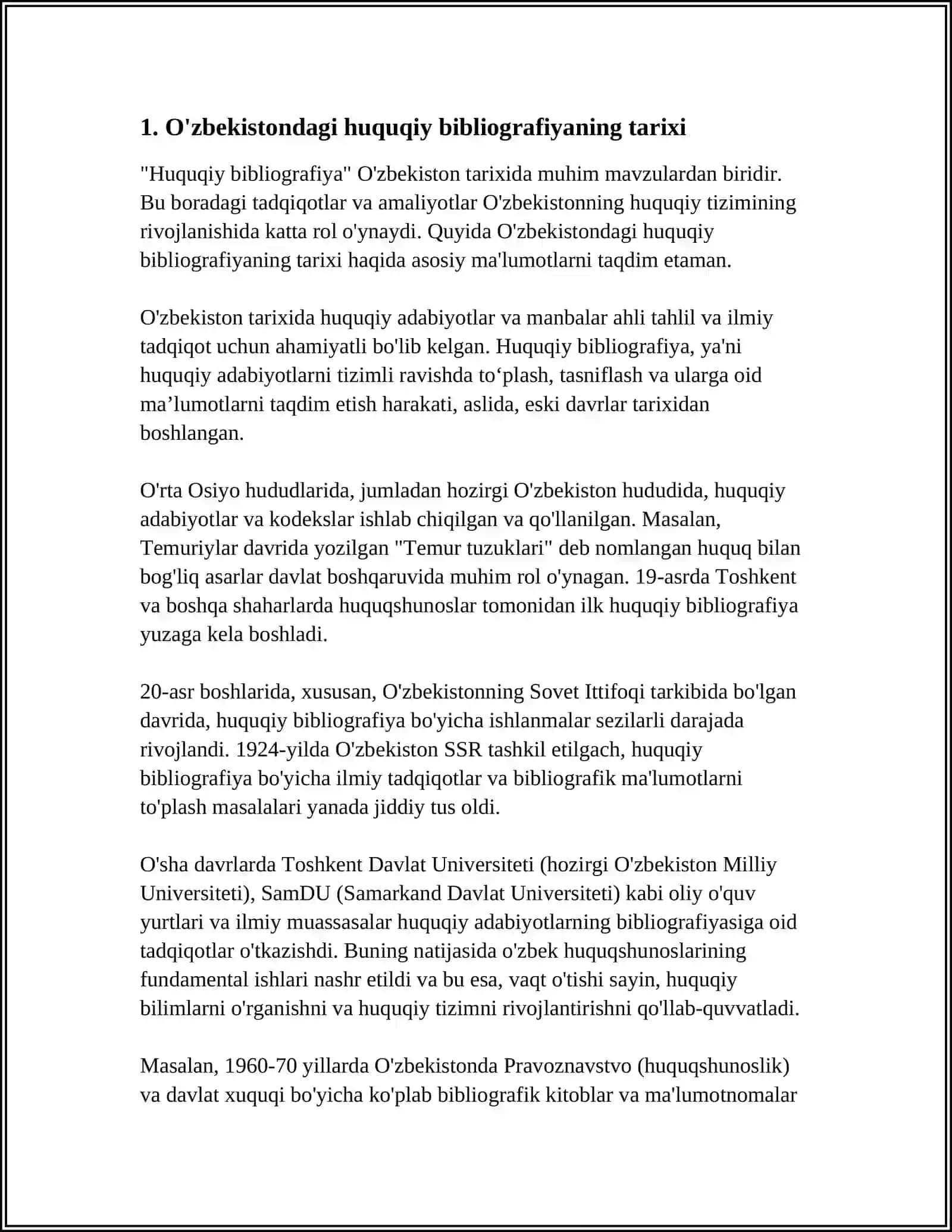ÔZBEKISTONDAGI HUQUQIY BIBLIOGRAFIYA:TARIX VA RIVOJLANISH HOZIRGI TENDENTSIYALARI VA MUAMMOLAR 3