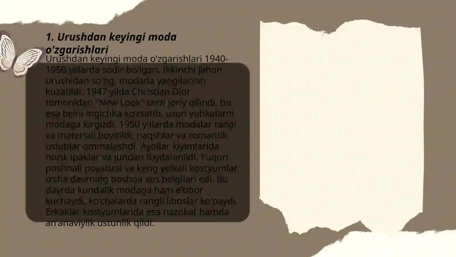 Urushdan keyingi 1947 yilgacha moda haqida 3