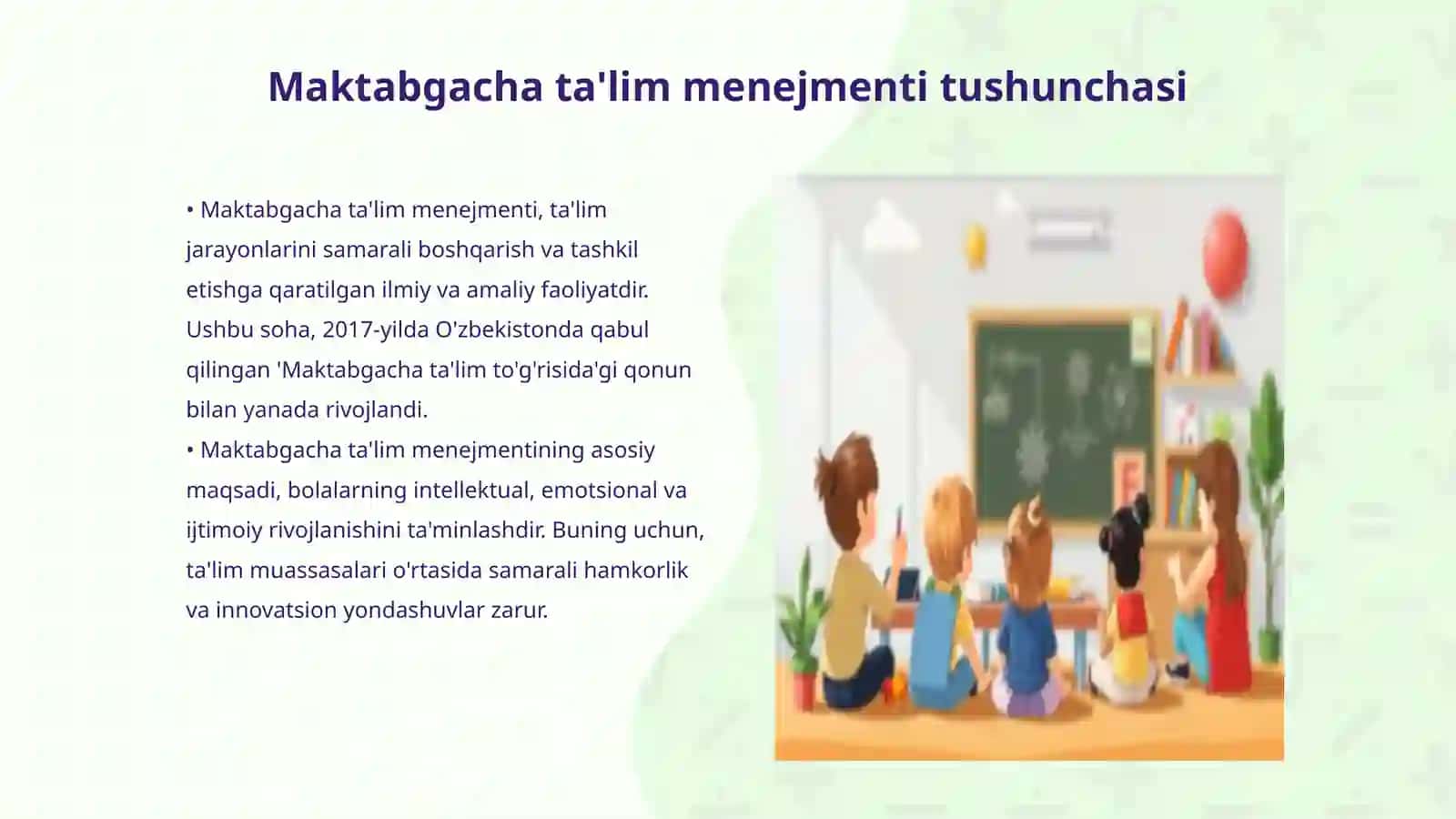 Maktabgacha ta'lim menejmenti fani Ta'lim sohasida menejment madaniyati 3