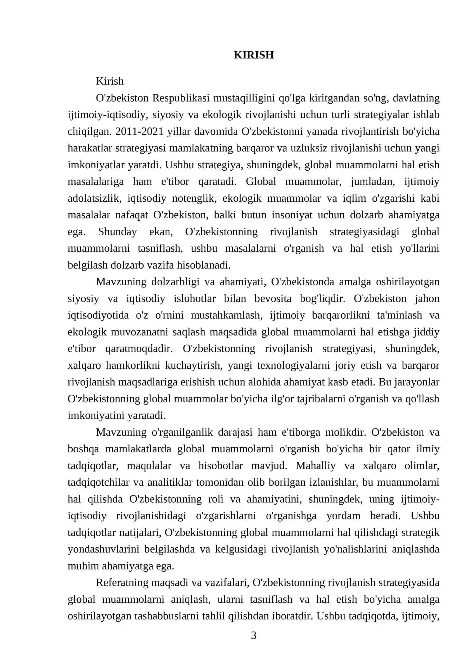 2011-2021 yillardagi Òzbekistonni yanada rivojlantirish bòyicha xarakatlar strategiyasida global muammolarning tasnifi 3
